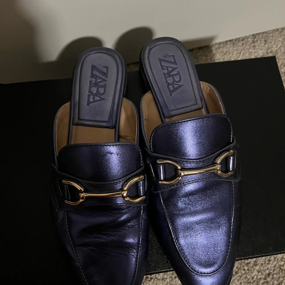 Zara metallic navy blue  mule size 39 - Picture 7 of 7